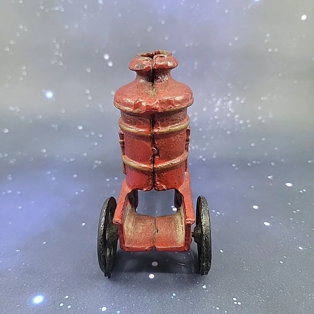 Vintage Cast‎ Iron Red Fire Engine Pumper Toy Truck 7